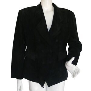 Black Suede Jacket, S, ELIZABETH, Double Breasted, Leather, VINTAGE